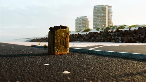 Old Metal Fuel Canister on Beach Parking