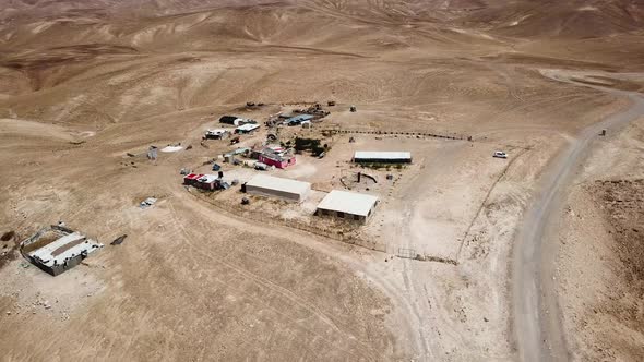 Aerial view of a campsite of the Rashaida people in the desert