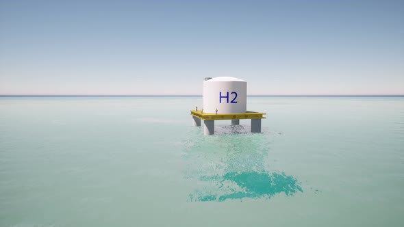 Workers on a Hydrogen Platform in the Ocean Sustainable Energy