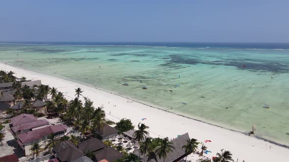 Kitesurfing Near the Shore of Zanzibar Tanzania