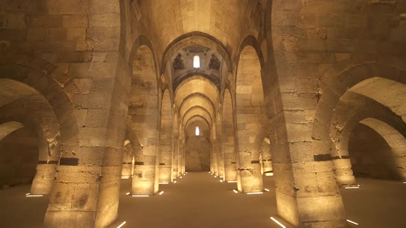 Interior of Historical Monumental Building With Stone Arches and Domes