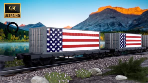 Train and Containers with America Flag