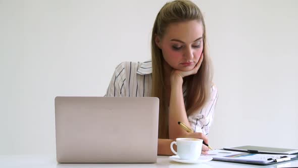 Blonde Business Woman Working at Modern Office