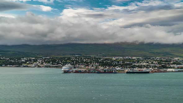 Clouds Move Over Icelandic Town Akureyri