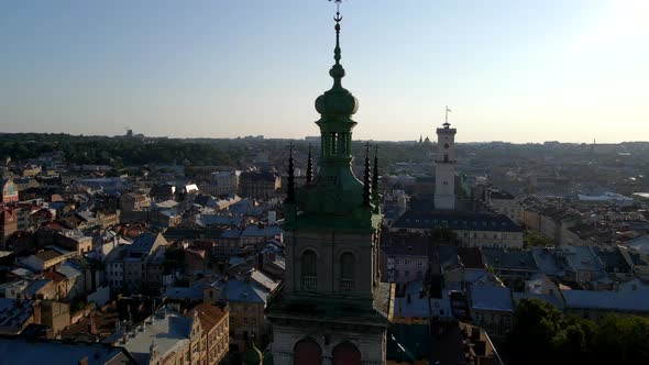 Drone Shots of Lviv City at Summer Time