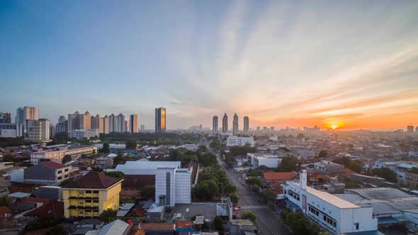 Timelapse of Jakarta City Panorama Early in the Morning. Indonesia