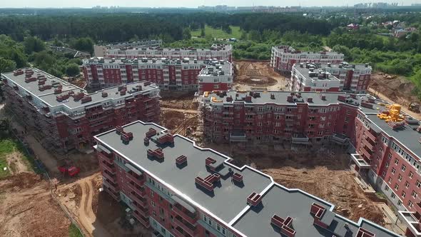 the construction of a new ,modern residential complex aerial view