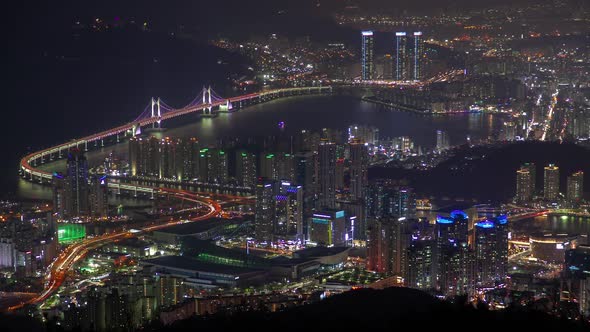 Gwangan Bridge at Colorful Night in Busan, Korea