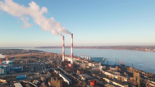 Emission smoke from factory pipes in Industrial zone