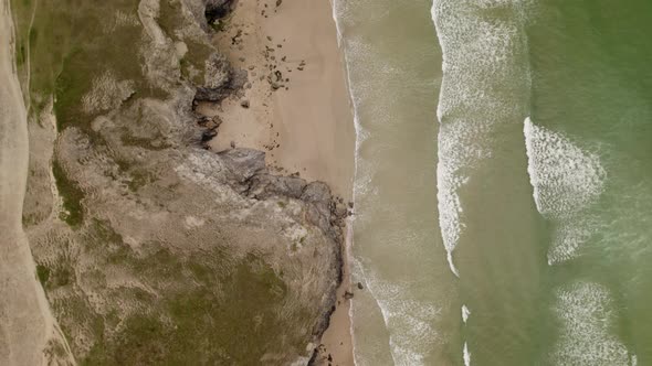 Birds-Eye-View Overhead Cliffs And Sea Cornwall Coastline Perranporth Aerial View UK