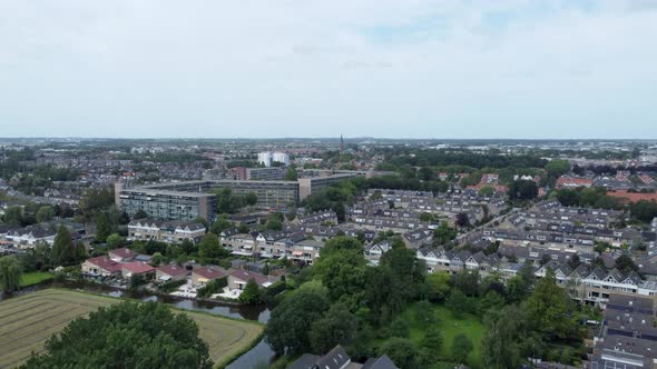 Aerial shot of the town of Sassenheim, the Netherlands and surrounding area