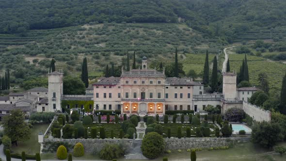 Wedding Dinner in Beautiful Italian Villa in the Suburbs of Verona After Sunset