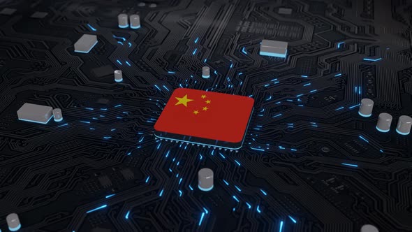 China Flag on the Operating Chipset circuit board