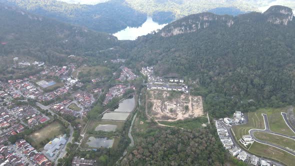 Aerial view Dam, Housing area and Forest in Selangor