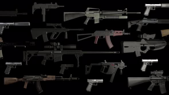 Weapons on Black Background 4k