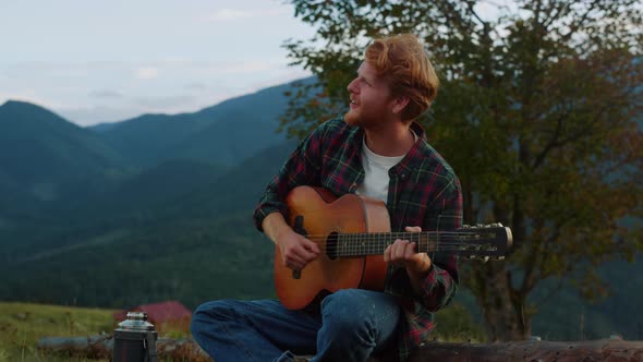 Romantic Millennial Sing Nature in Mountains