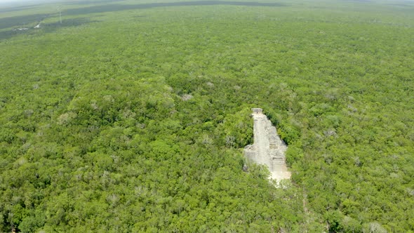 Aerial View of the Mayan Pyramids in the Jungle of Mexico Near Coba