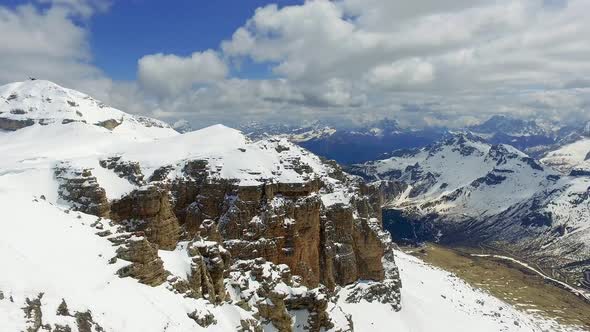 View of the valley from the summit of Sass Pordoi in the Dolomites