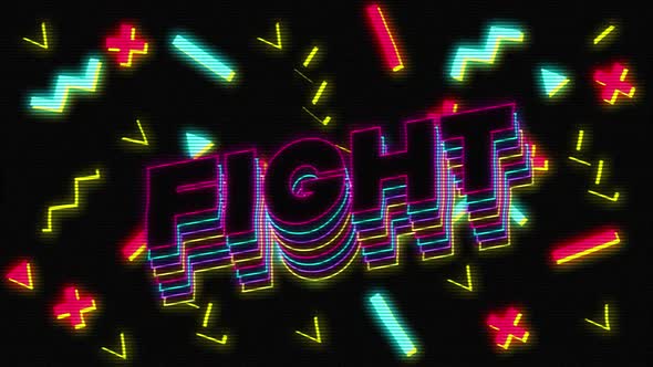 Vintage video game screen with word fight written