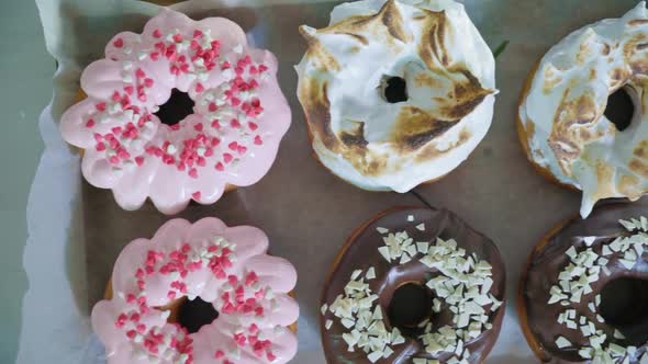 Fast Food, Sweet Delicious Fried Donuts Cooked By Pastry Chef in Bakery