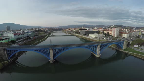 Aerial view of bridges over Drava River