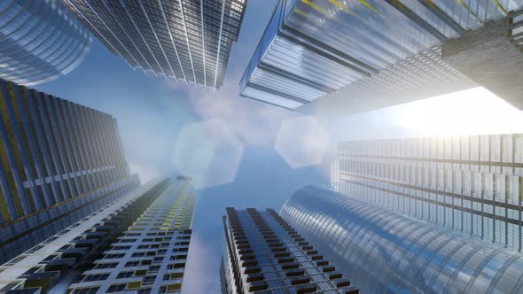 Windows of Skyscraper Business Office with Blue Sky