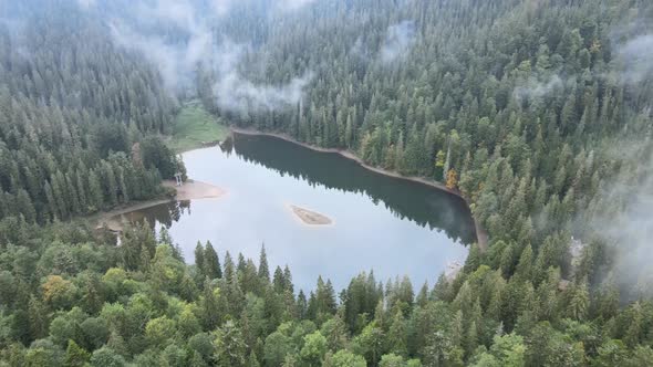 Mountain Lake Synevyr. Aerial View of the Carpathian Mountains in Autumn. Ukraine