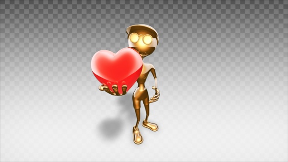 Gold 3D Man - Cartoon Show Heart