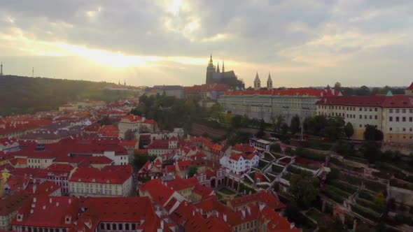 Prague Castle Aerial Dusk, President Residence, Old Red Rooftops