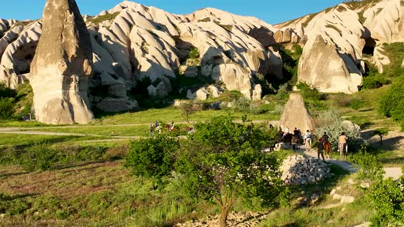 Horseback riding in Cappadocia aerial view 4 K