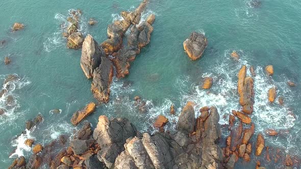 Arambol India Drone View From Above at the Beach with White Sand