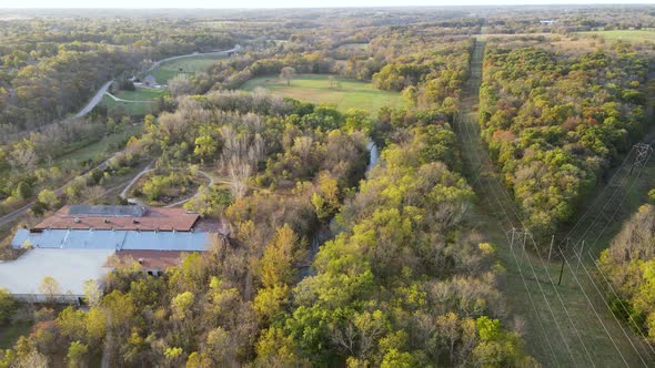 Stilwell, Kansas Flat Prairie Tree-Covered American Midwest Landscape, Aerial