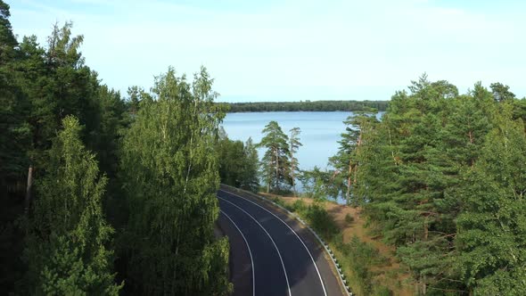 Aerial View From Drone on Asphalt Road at the Forest