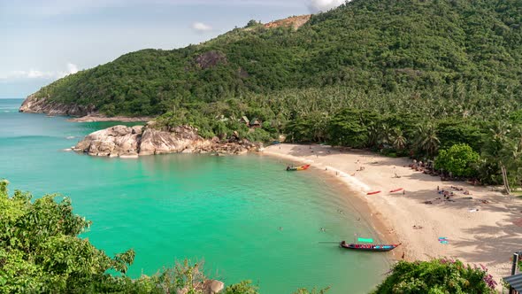 Panorama of blue water at Haad Than Sadet Beach beach, koh Phangan island, Thailand