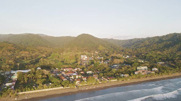 Beautiful, tropical coastline of Jaco on the Central Pacific Coast of Costa Rica. Wide angle aerial