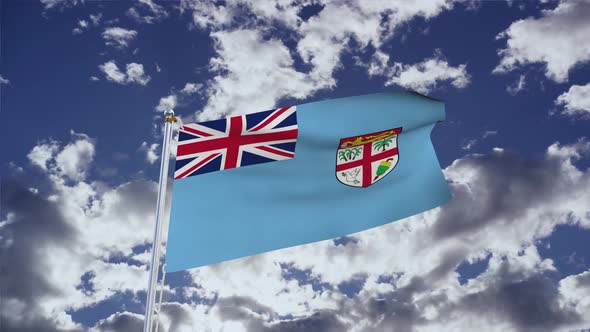 Fiji Flag With Sky 4k
