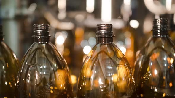 Empty Plastic Bottles for Fresh Beer Transported By Conveyor