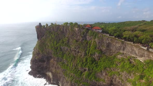 Aerial view of buildings on the top of a rock cliff, Bali, Indonesia.