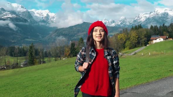 Girl Walk in Switzerland Alps