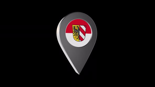 3d Animation Map Navigation Pointer With Flag Of Nurnberg (Germany) With Alpha Channel - 2K