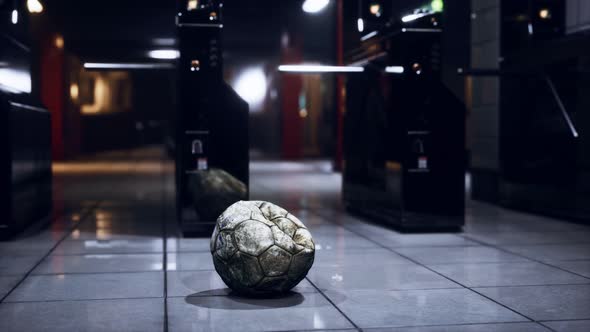 Old Soccer Ball in Empty Subway alt