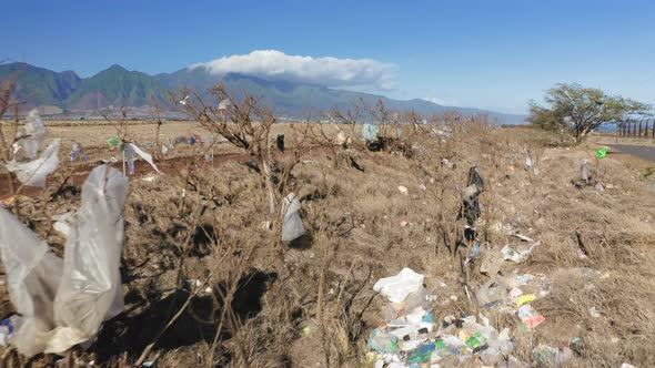 Ugly View of Plastic Bags on Hawaii Island USA