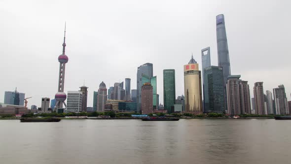 Shanghai Huangpu River Reflecting Pudong New Area Timelapse