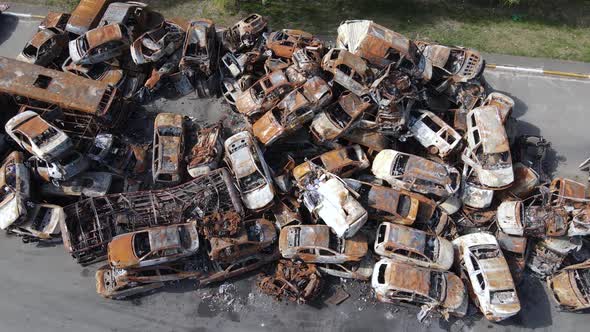 Many Shot and Burnt Cars in the City of Irpen Ukraine After the Russian Invasion During the War