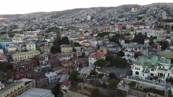 Top aerial view of Valparaiso colorfull houses, Chile