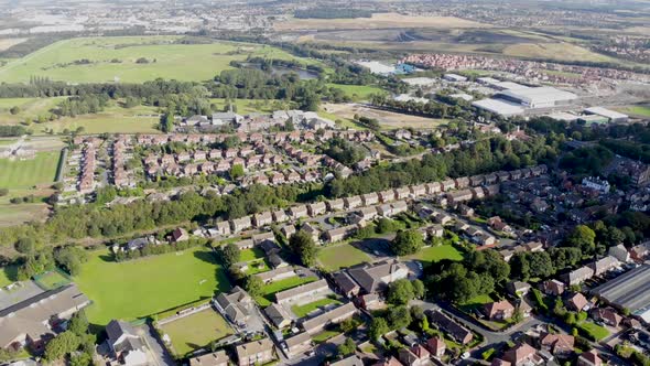 Aerial footage of the UK town known as Pontefract, located in Wakefield West Yorkshire in the UK