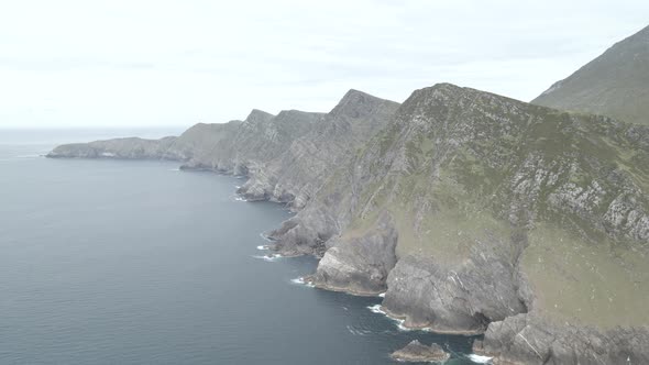 Massive Rocky Cliffs Of Croaghaun On The Seafront At The Achill Island In County Mayo, Ireland. Aeri