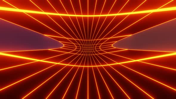 Retro Orange Led Neon Fast Moving Grid Lines 3d Render Animation