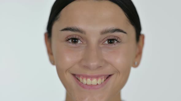 Face Close Up of Latin Woman, White Background