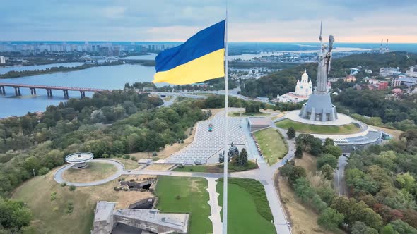 Kyiv - National Flag of Ukraine By Day. Aerial View. Kiev